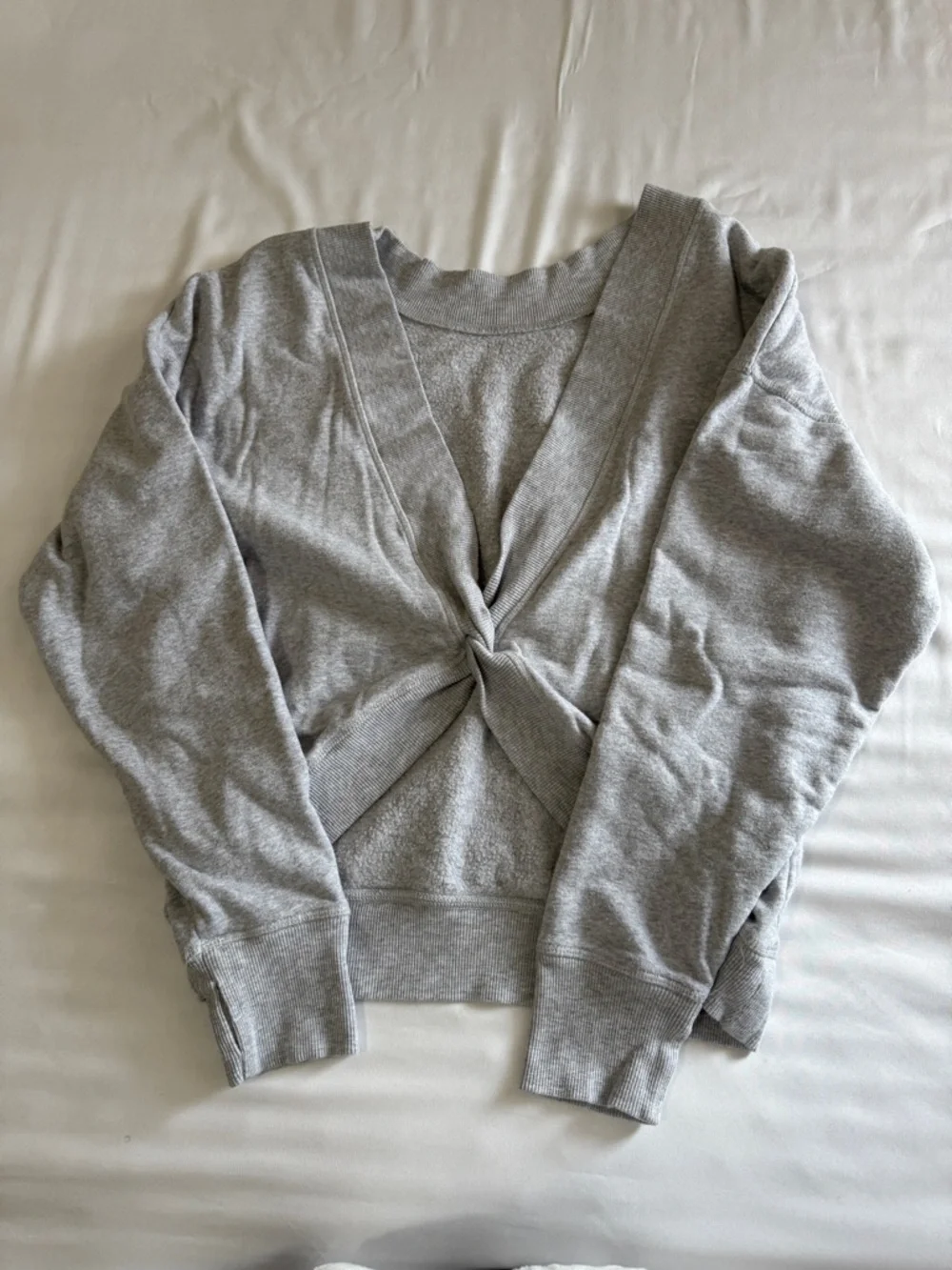 aerie Light Gray Knot Front Pullover Cozy Fleece Sweatshirt - Picture 2 of 6